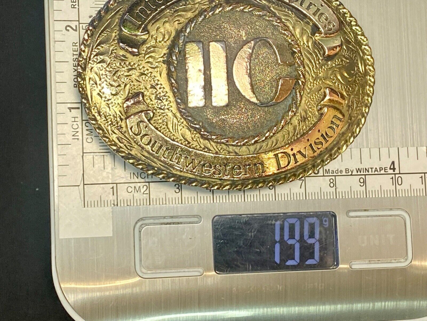 1982 Ornate Intercraft Industries Texas Iic Company Advertising Belt Buckle