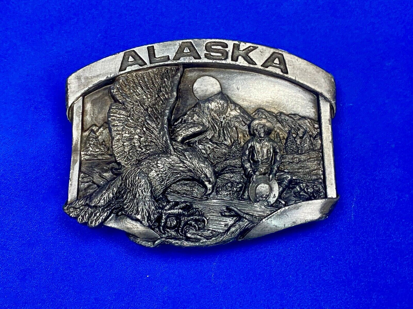 Vintage 1984 Siskiyou State Of Alaska Belt Buckle - Gold Panning, Eagle