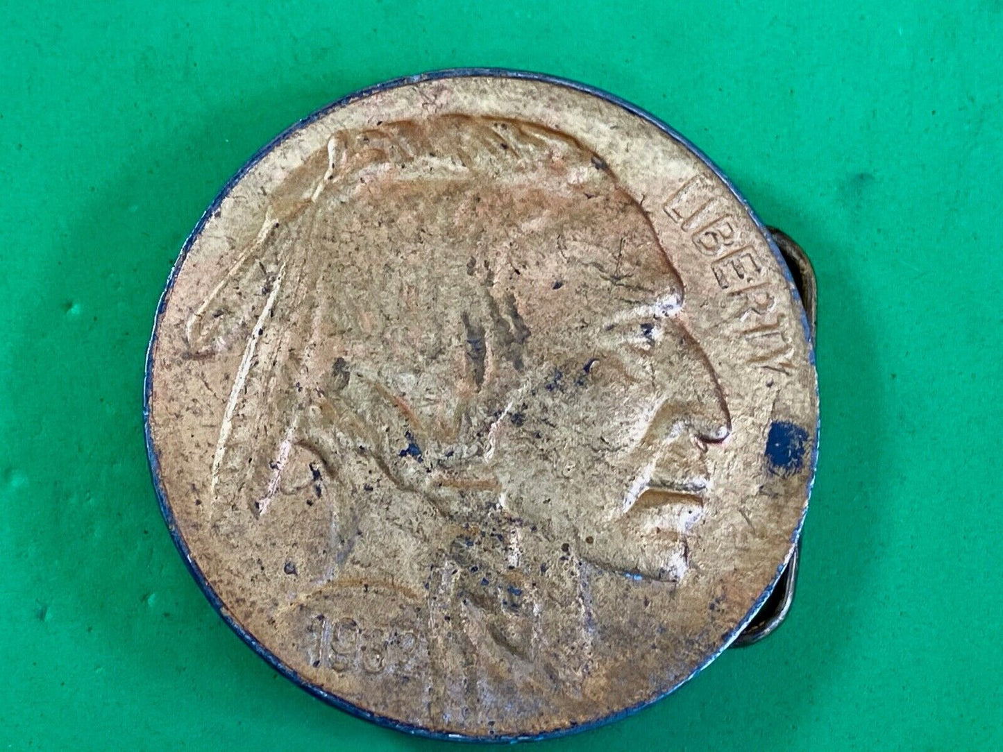 1976 Large Indian Head Penny Belt Buckle - Buffalo - Coin - Cent - Feather