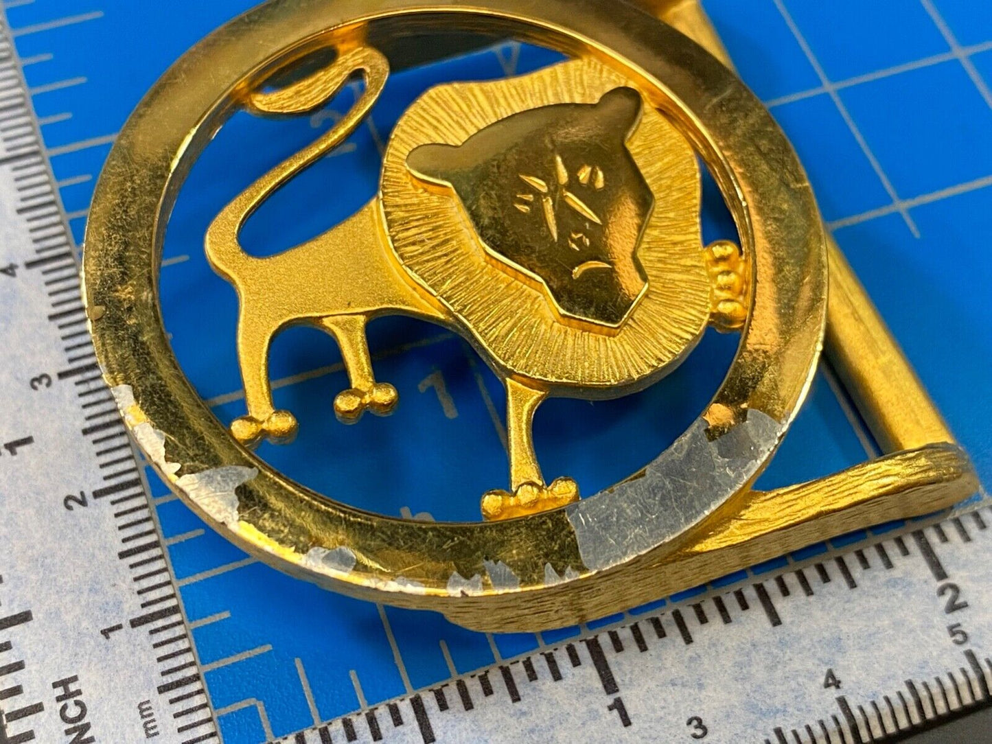 unique LION - Huge Mane and face in see through gold tone round belt buckle
