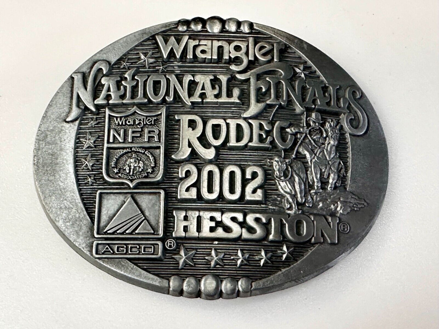 2002 Wrangler Hesston NFR National Finals Rodeo Montana Silversmiths Belt Buckle