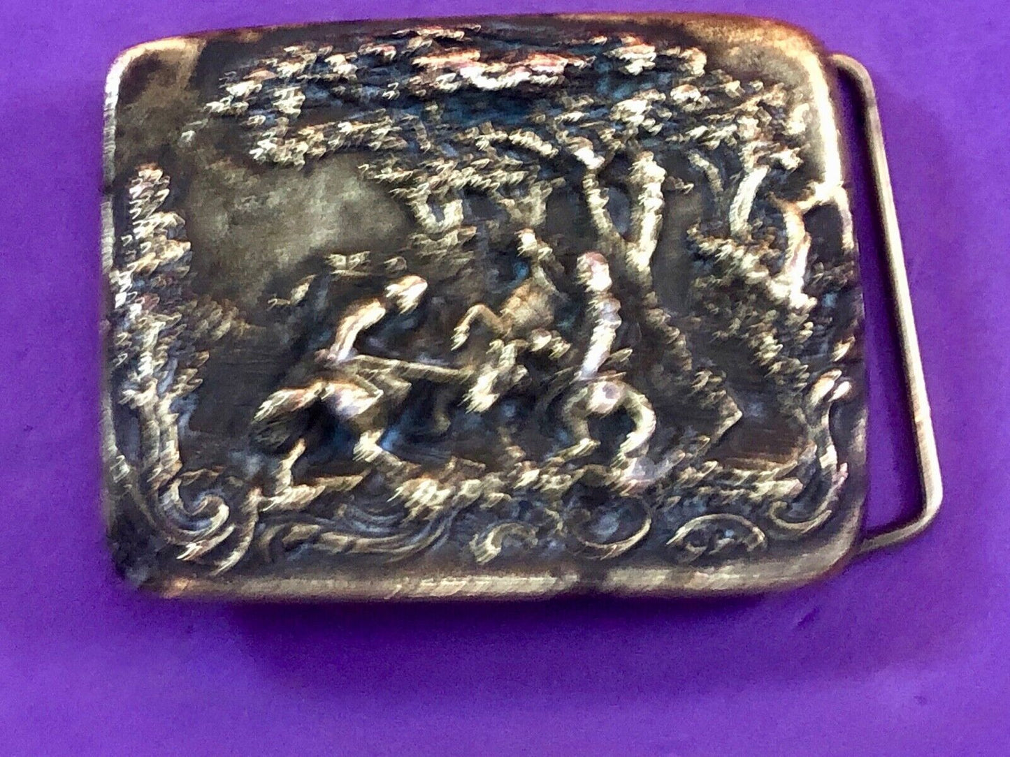 Vintage 1975 Adezy belt buckle - Battle scene? in forrest soldiers people