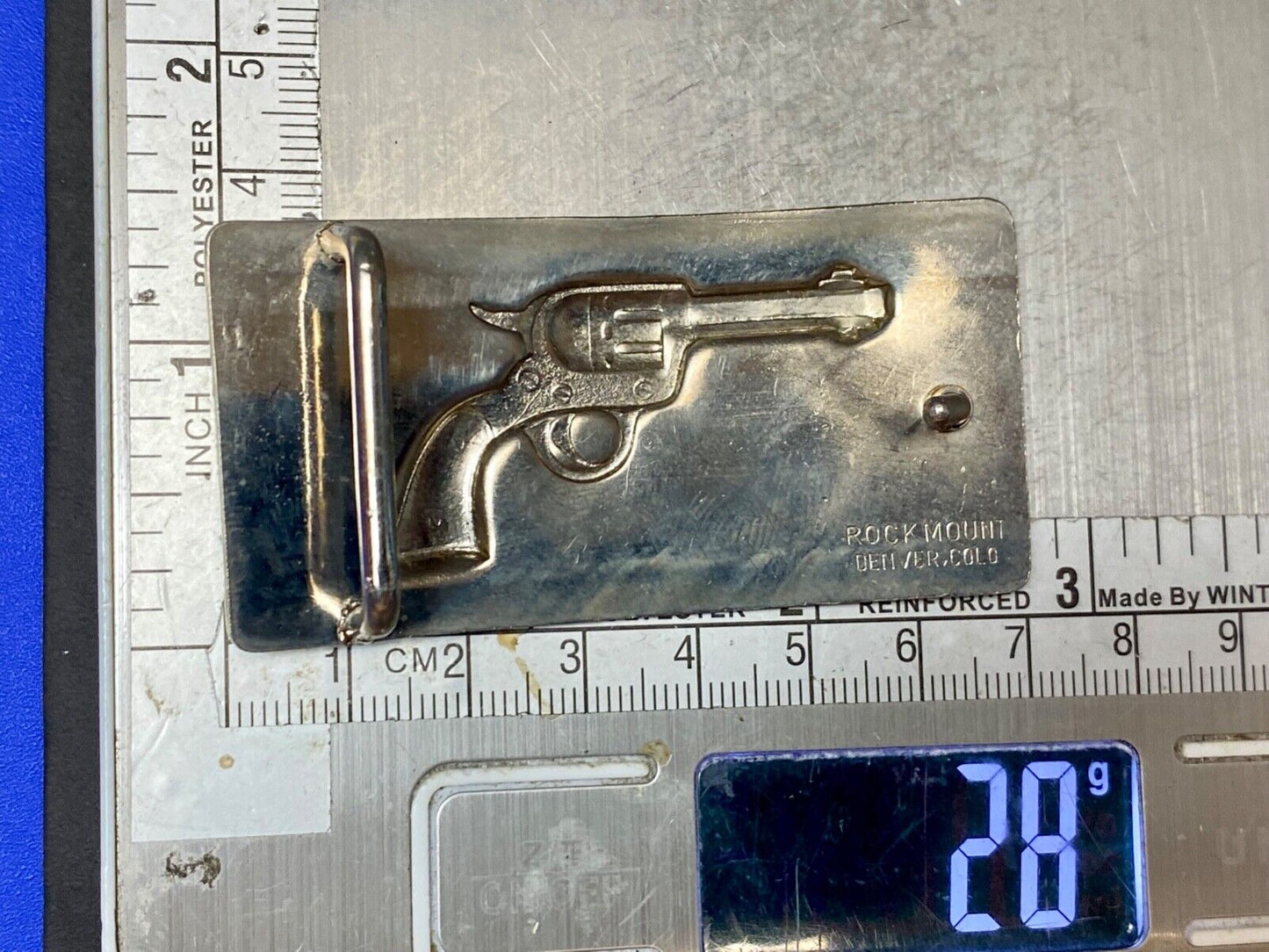 Beautiful Gun Pistol Six Shooter Rockmount flower swirl rectangular belt buckle