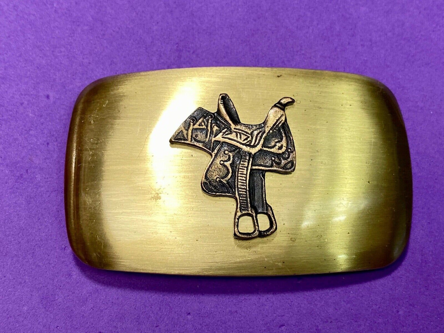 Vintage Chambers Signed Horse Saddle Western Belt Buckle