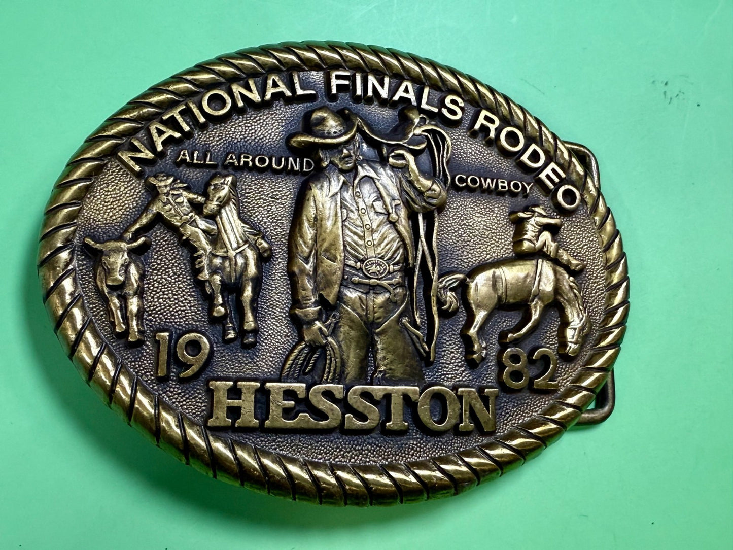 1982 Hesston NFR National Finals Rodeo All Around Cowboy Belt Buckle