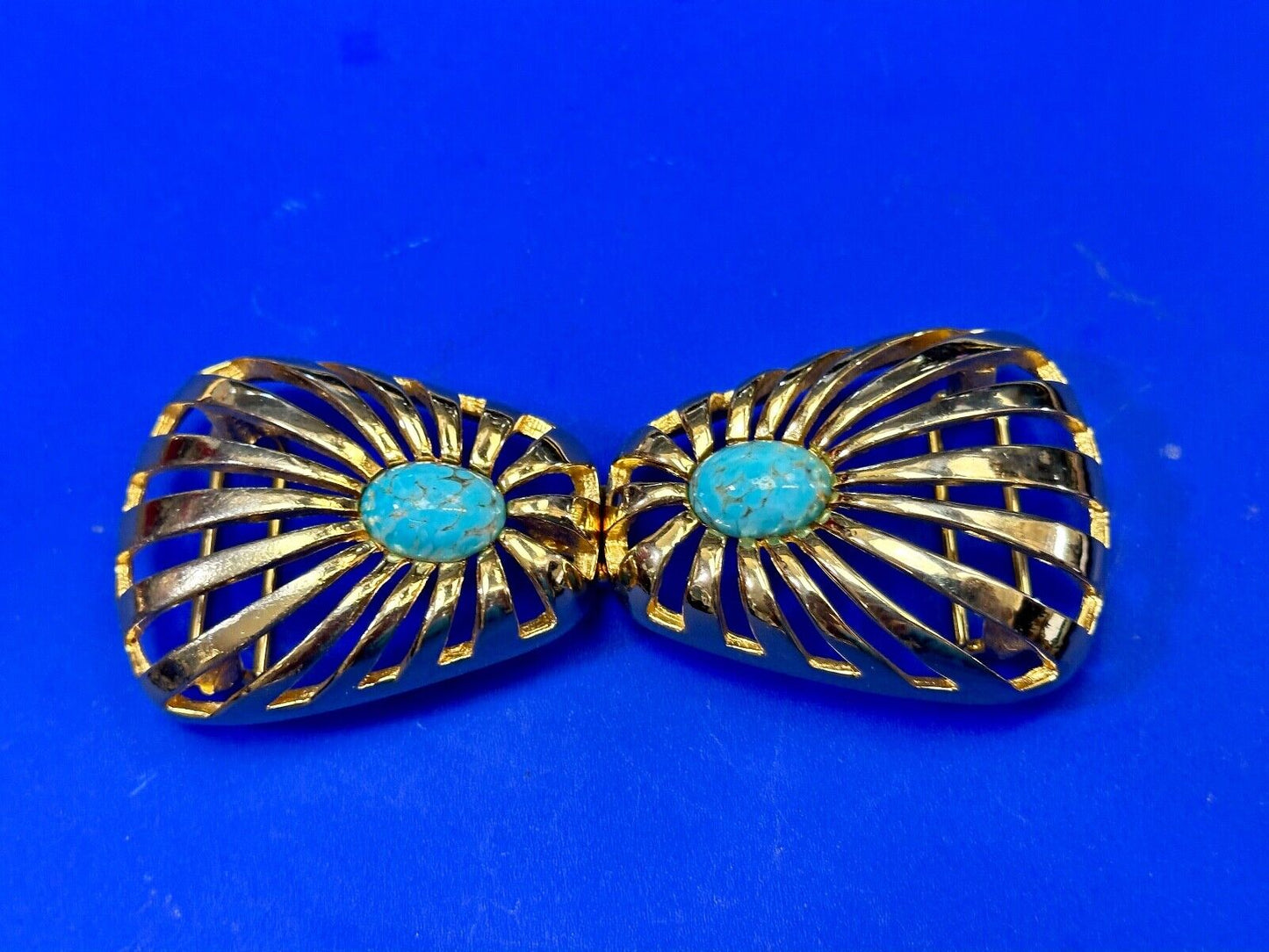 turquoise cab center two piece interlocking designer 1984 Mimi Di N belt buckle