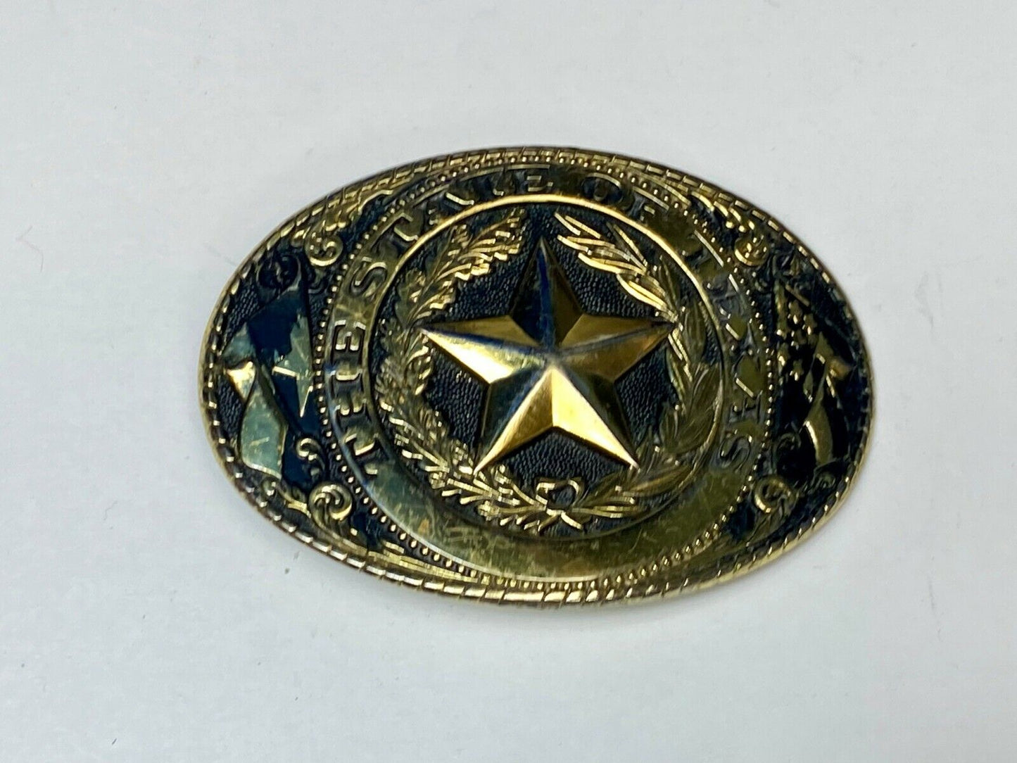 The State Of Texas Star Flag Ornate Gold Color Western Belt Buckle Marked W