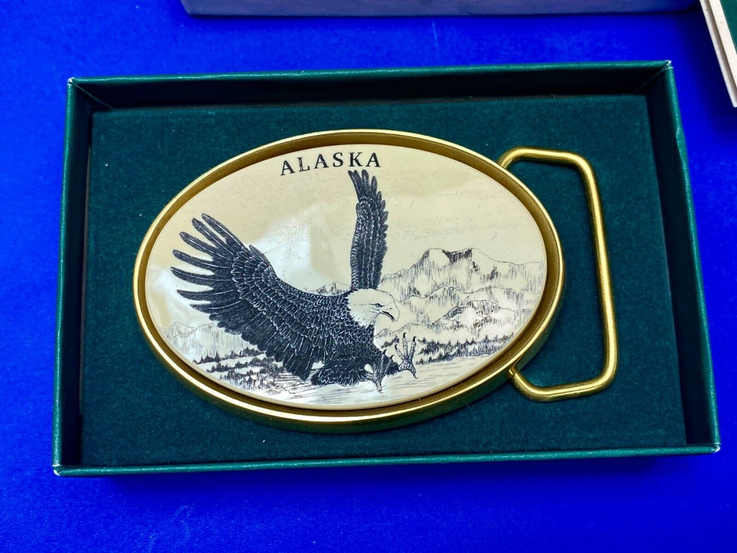 The great state of Alaska picture American flying eagle belt buckle by Barlow