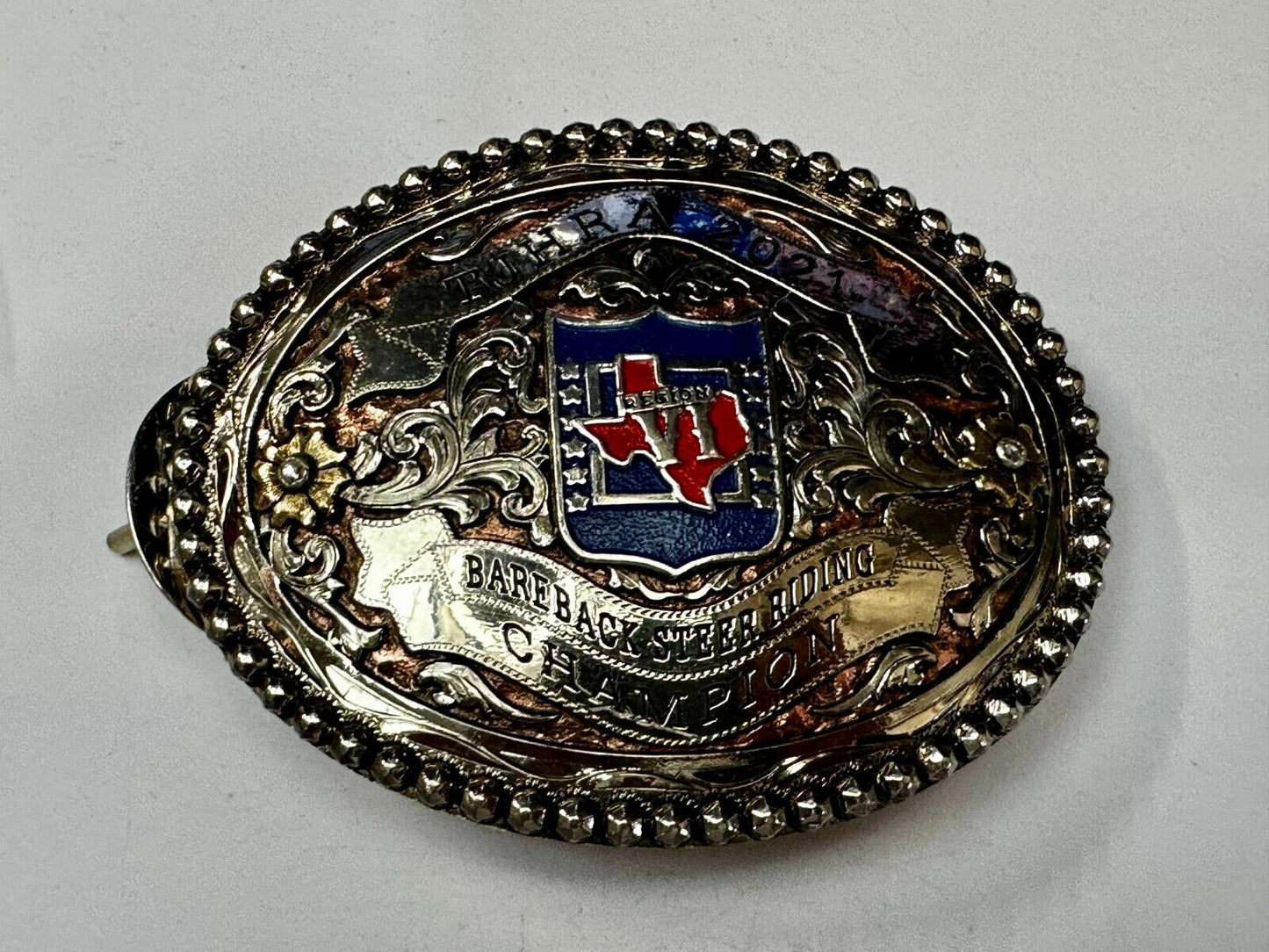 TJHRA Texas Jr. Rodeo 2021 Bareback Steer Riding Champion Trophy Belt Buckle