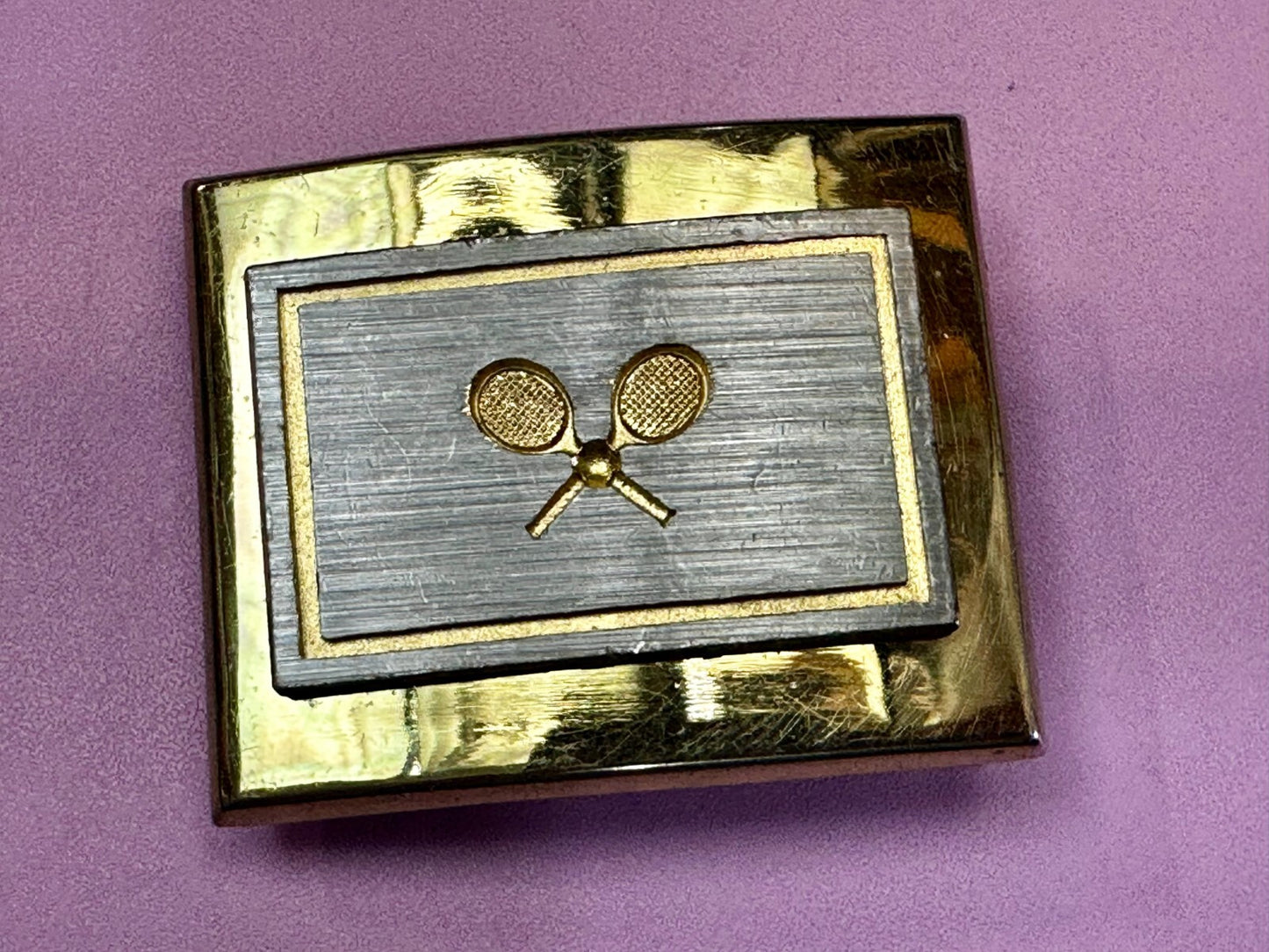 Tennis Racket Ball Sports Game Athlete Commemorative Gold Tone Small Belt Buckle