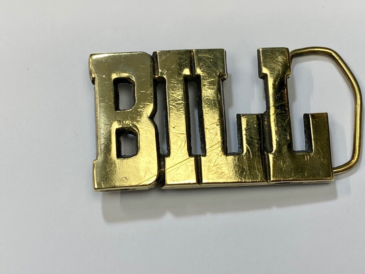 Bill - Name in Cutout block letters solid brass belt buckle by Sector Brass
