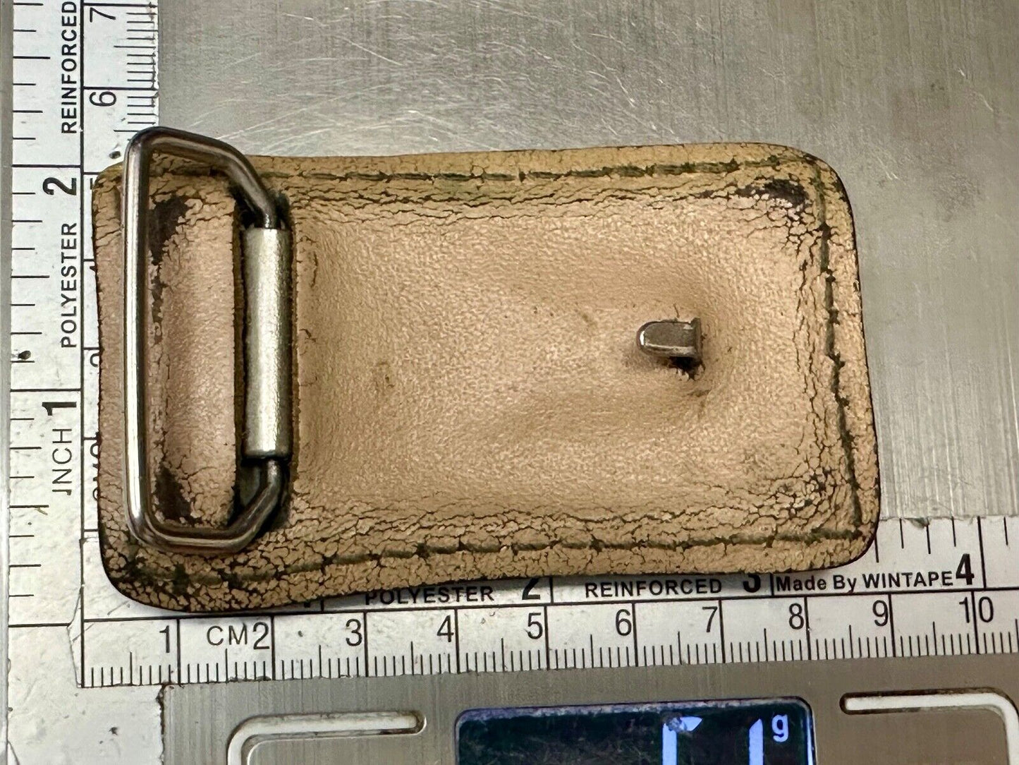Vintage brown leather stitched Belt Buckle - to wear or restore