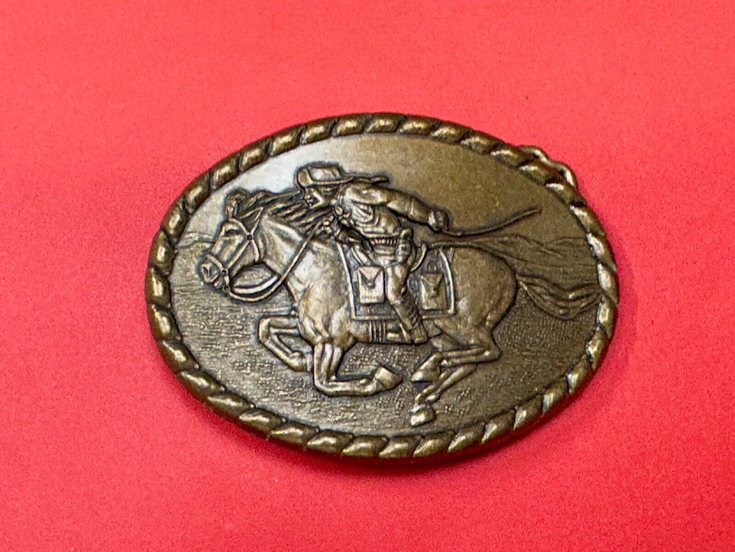 Vintage 1981 Mervyn's Pony Express Rider Brass Belt Buckle Western Belt Buckle