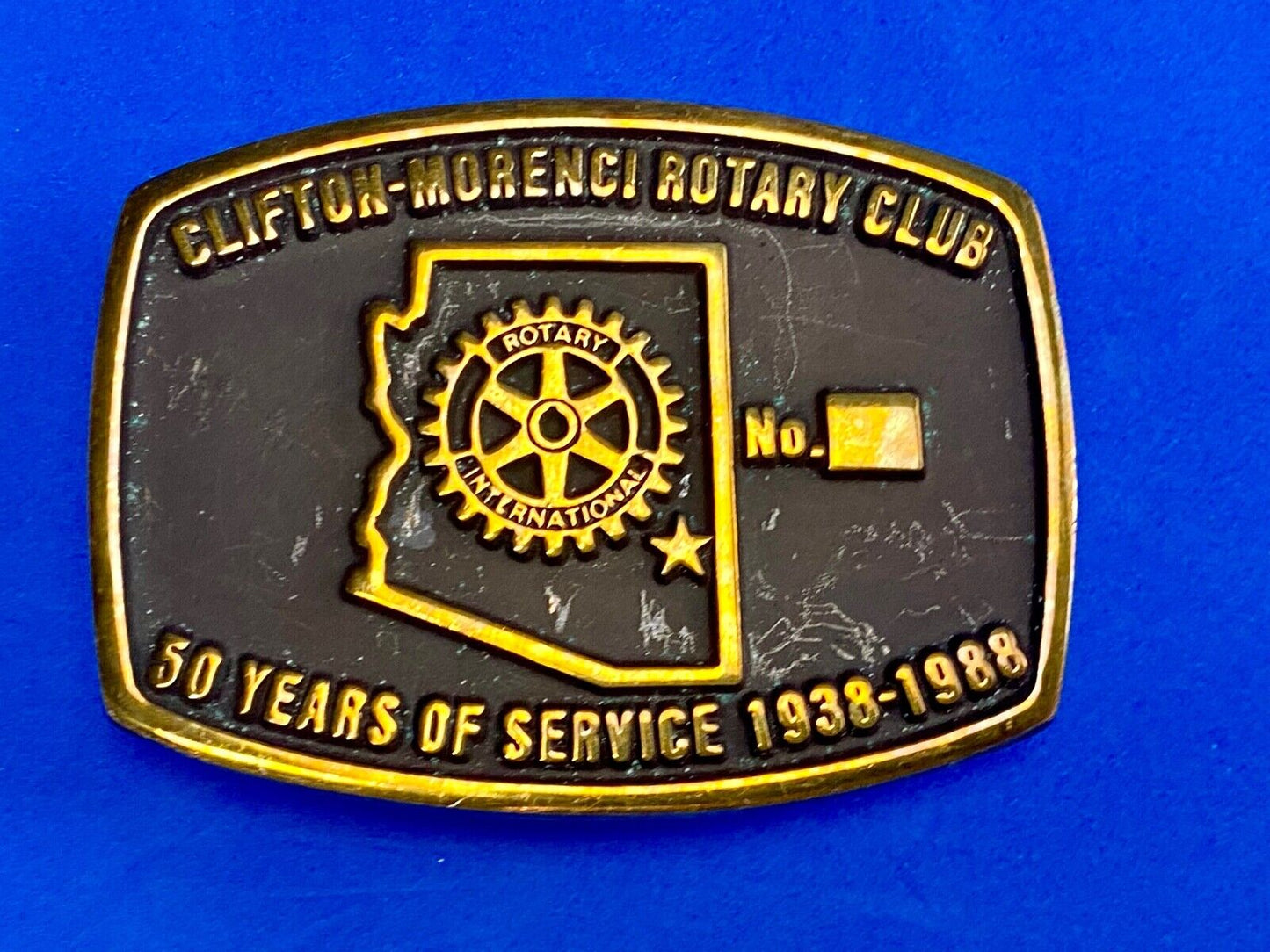 Vintage Clifton Morenci Rotary Club 50 years of service celebration belt buckle