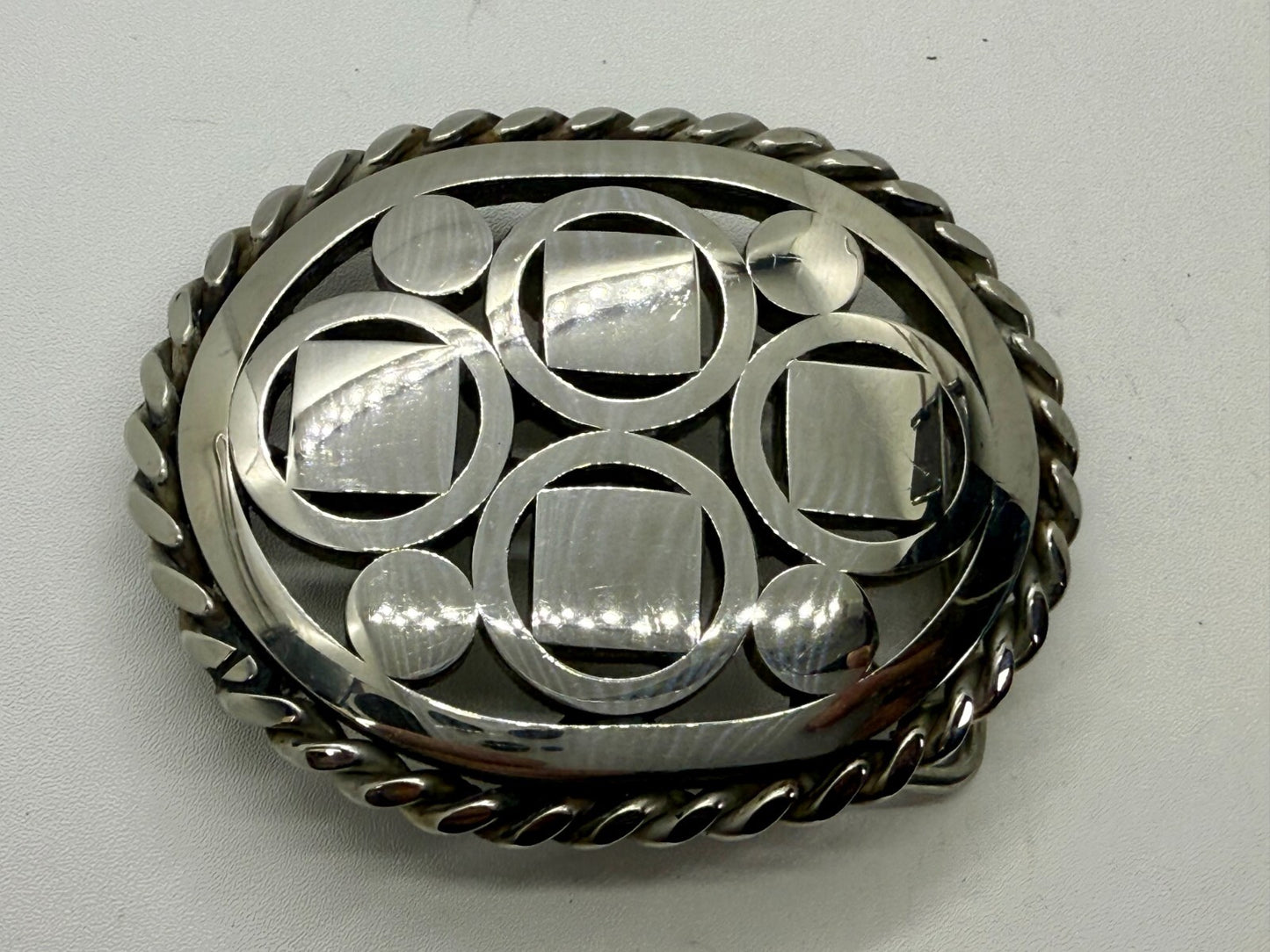 Artisan Welder Art Abstract Open Work Circle Square Pattern Vintage Belt Buckle