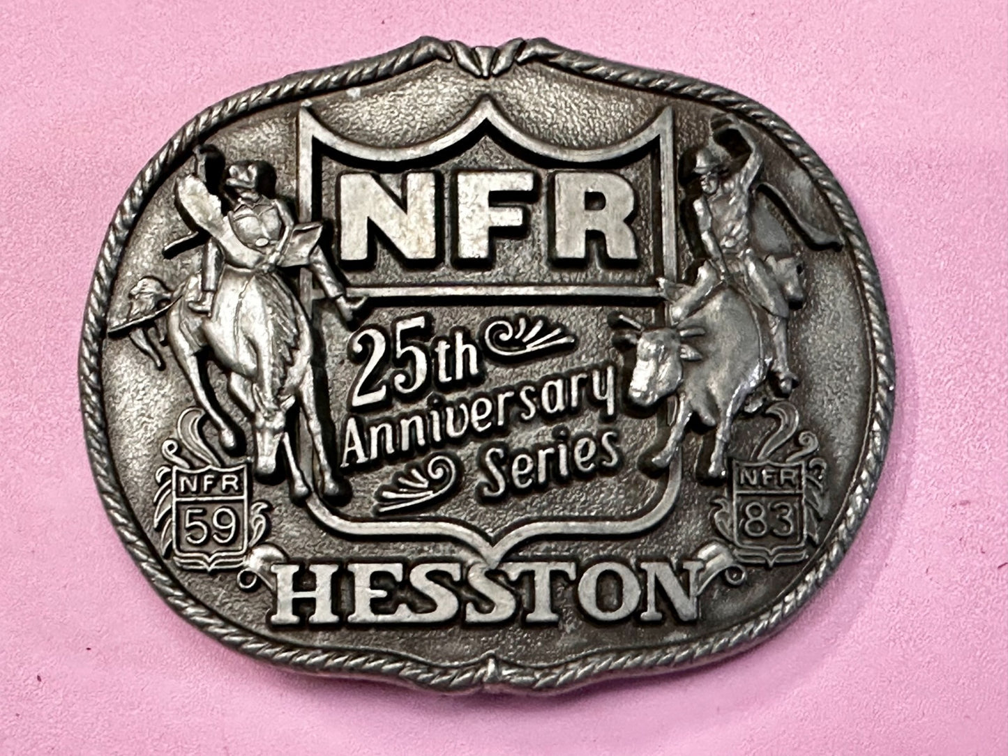 1983 Hesston NFR National Finals Rodeo Cowboys 25th aniversary Belt Buckle