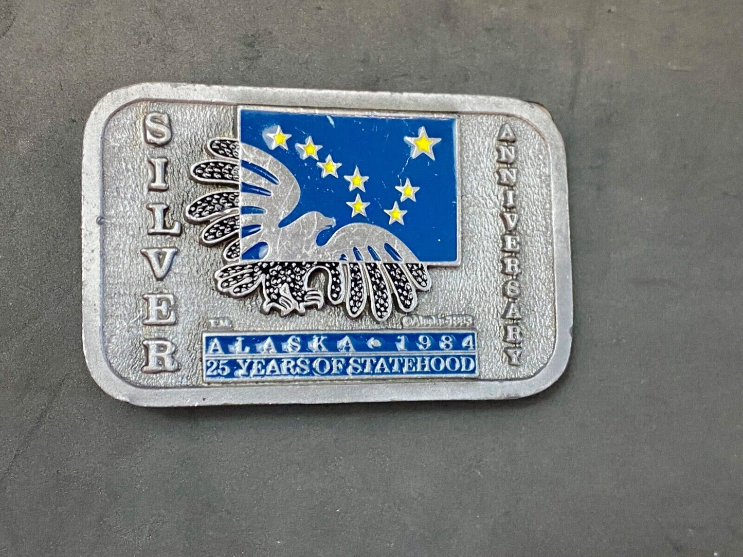 The great state of Alaska - Silver 25 year Anniversary belt buckle by Frontier