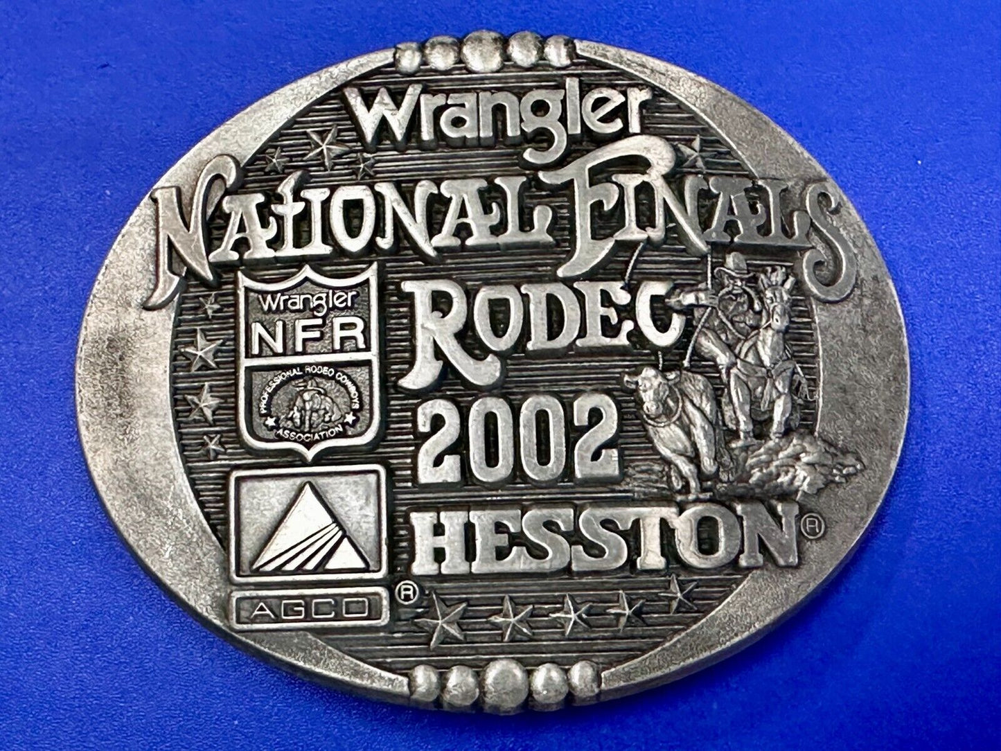2002 Hesston NFR National Finals Rodeo Wrangler Montana Silversmiths Belt Buckle