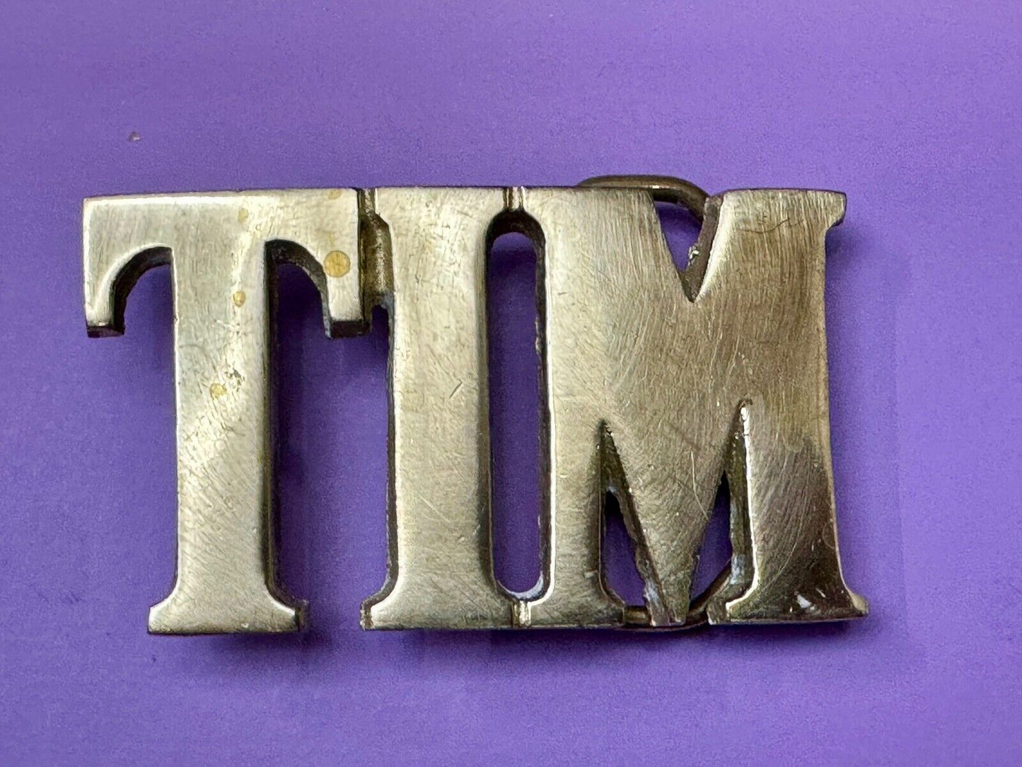 TIM Custom Name in cutout block letters solid brass belt buckle - Taiwan ROC