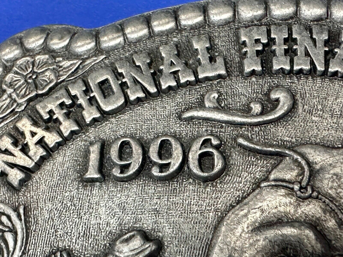 1996 NFR Rodeo Finals Steer Wrestling Cowboy Adult size belt buckle
