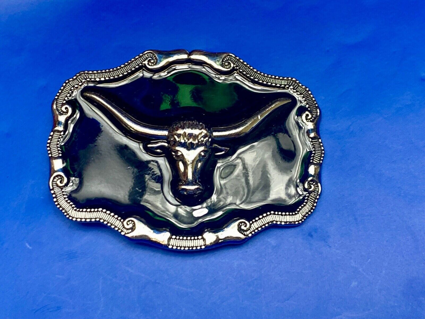 Black And Silver Color Texas Longhorn Western Framed Belt Buckle