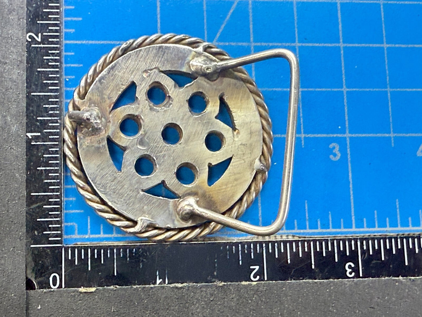 Artisan Welder's Art Handmade Abstract Open Work Round Silver Color Belt Buckle