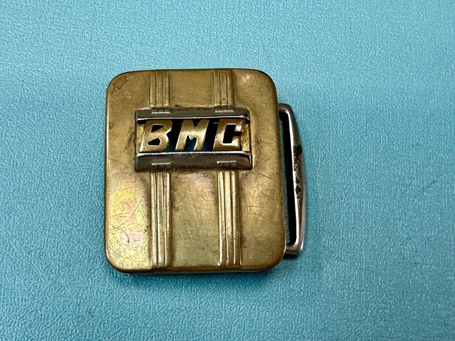 Vintage Art Deco Initials BMC belt buckle Deluxe Plate by Swank