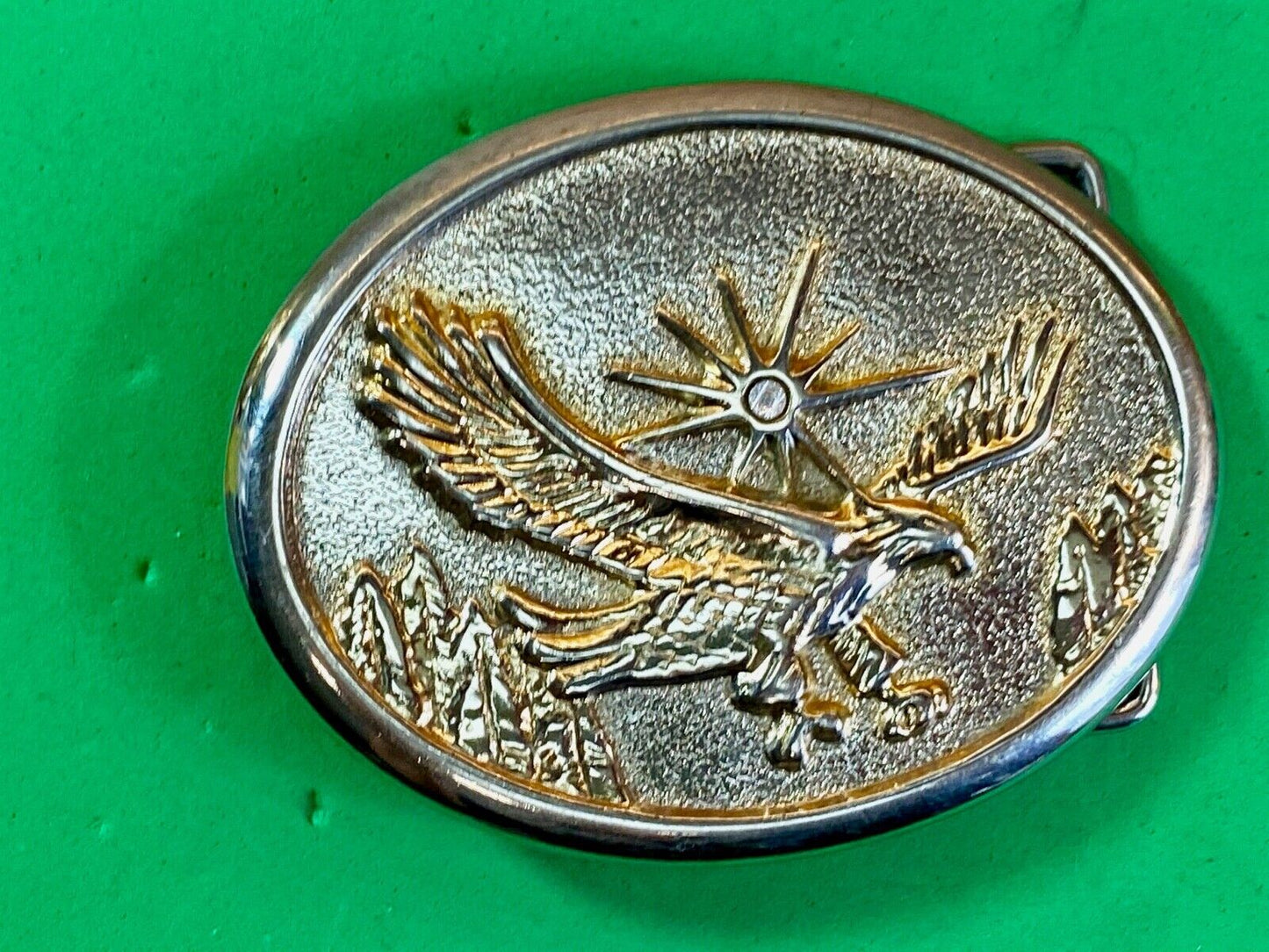 Vintage Flying Classic Bald Eagle With Rhinestone As Sun Starburst Belt Buckle