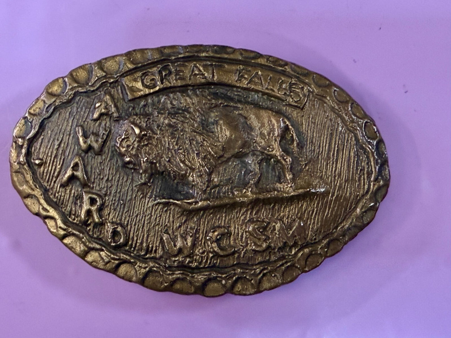 American Buffalo Bison Great Falls Award WCSM Brass Tone Hunters Belt Buckle