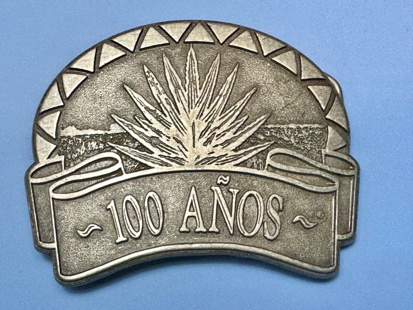 Tequila advertising 100 Anos Vintage Pewter Metal cutout belt buckle