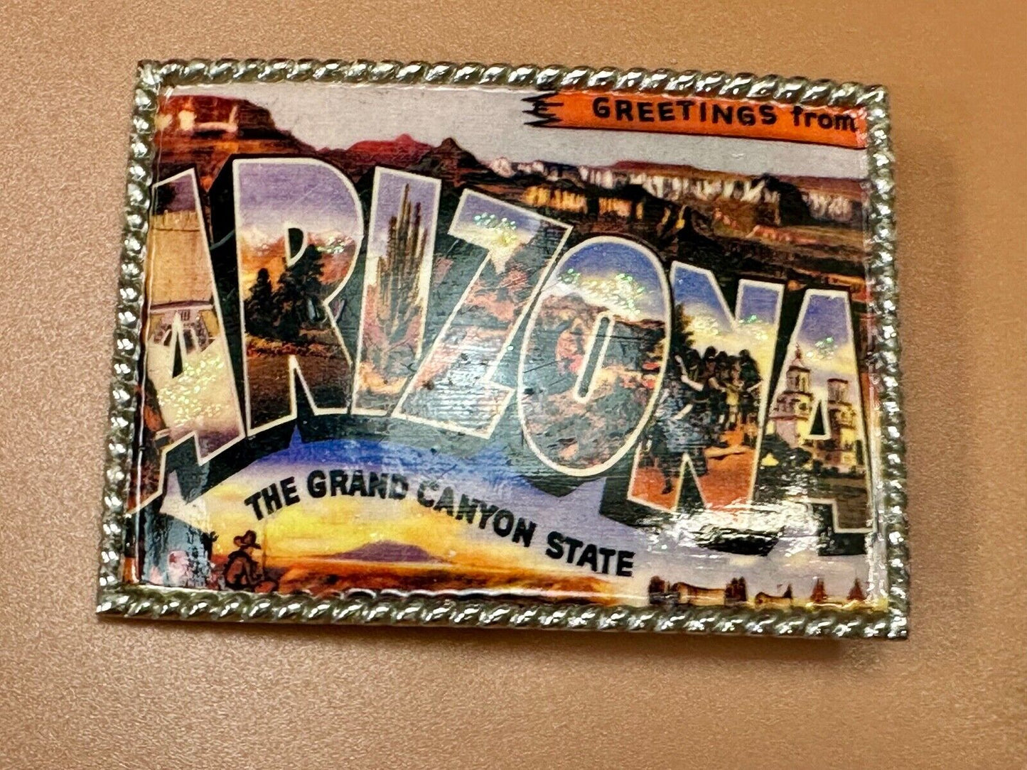 The Beautiful State of Arizona AZ post card style picture belt buckle