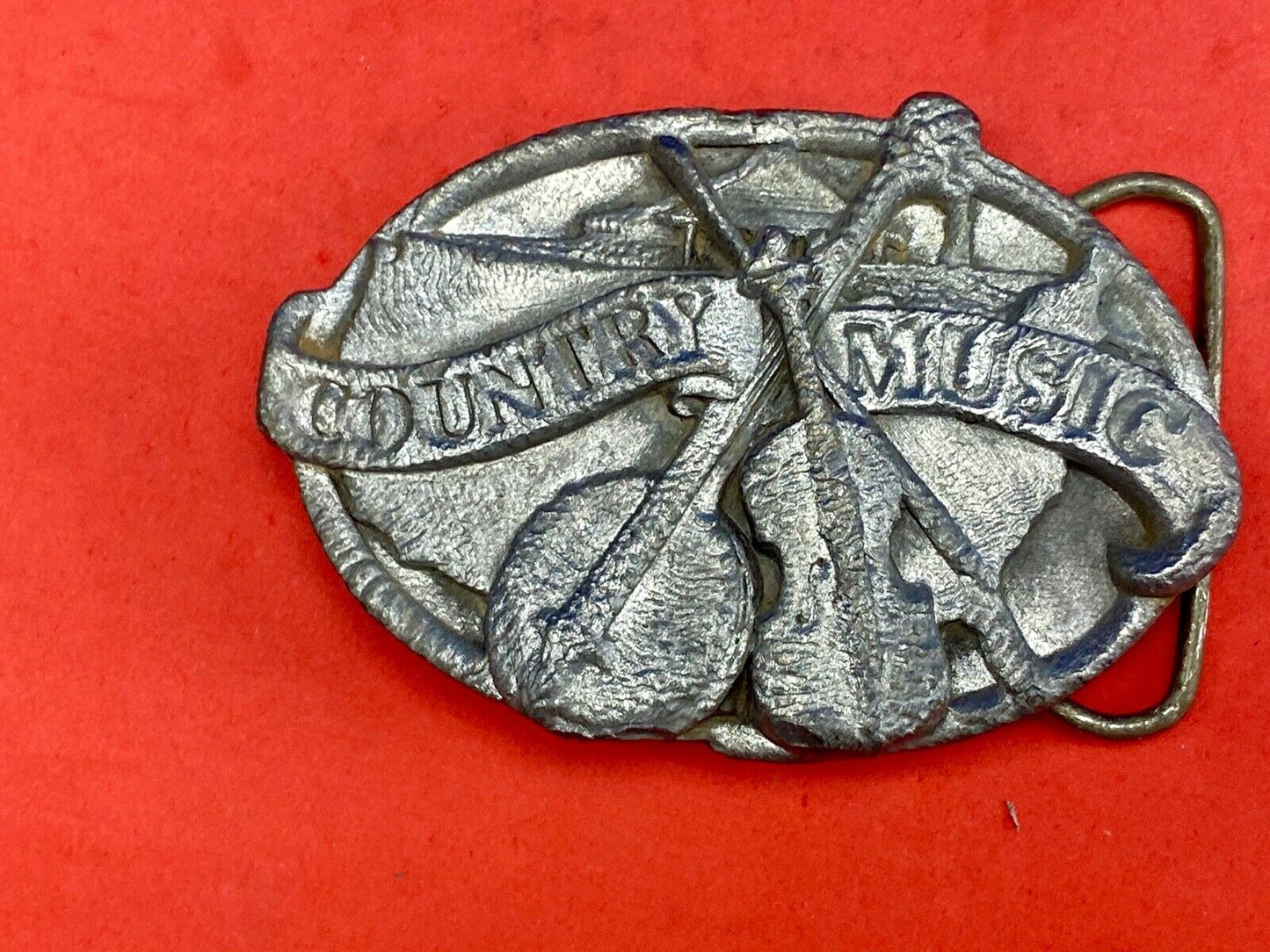 Vintage E-29 Siskiyou 1984 Country Music Belt Buckle Banjo & Fiddle Pewter