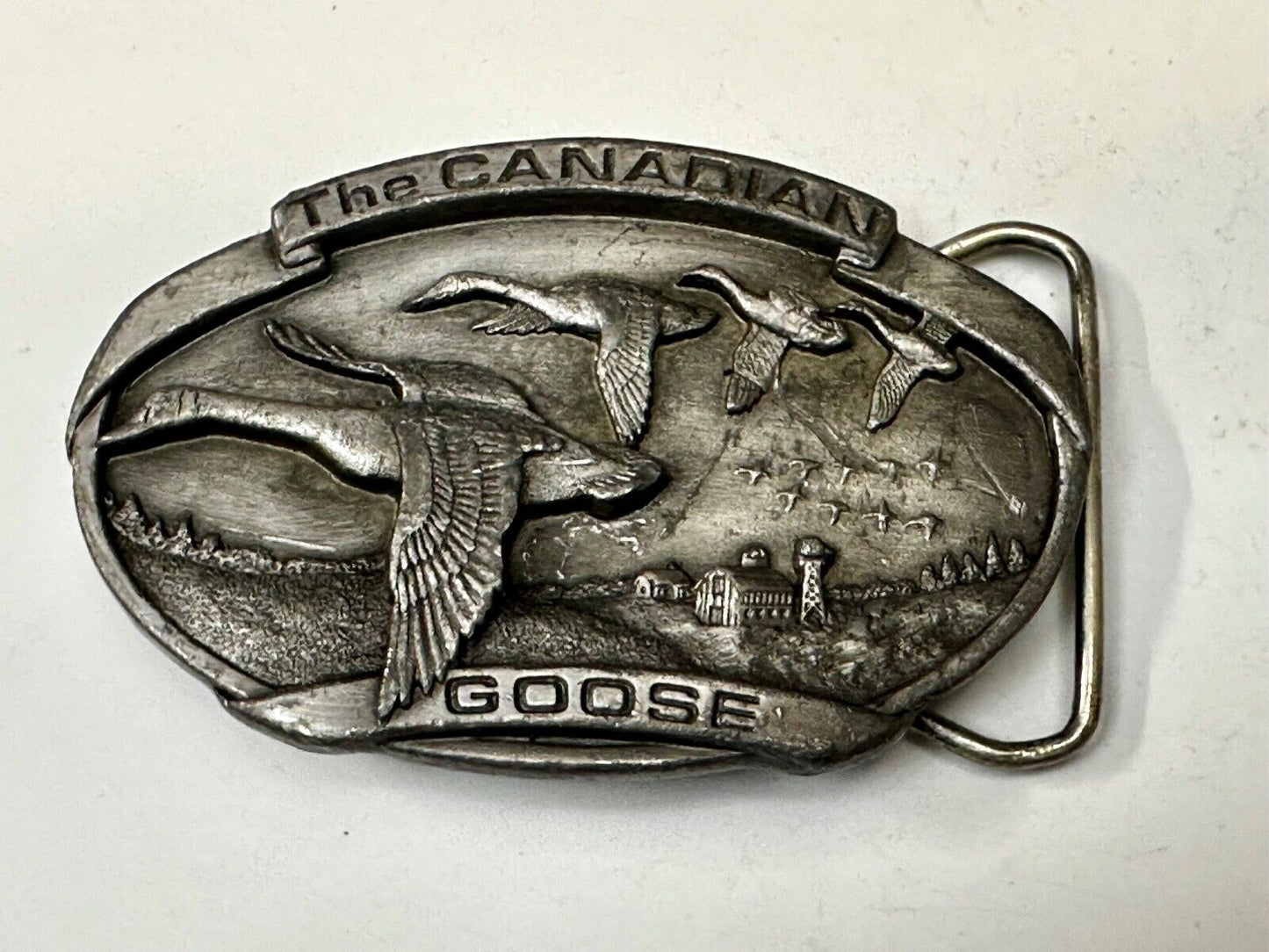 The Canadian Goose Migrating Flying Brass Vintage 1983 Belt Buckle by Bergamot