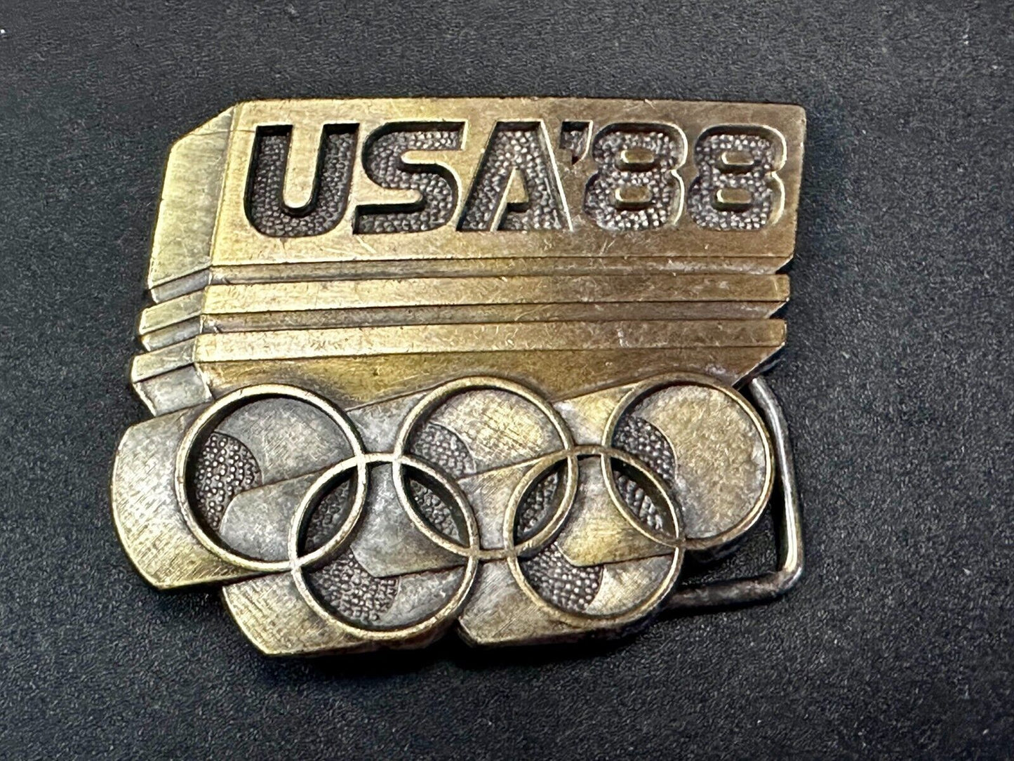 USA 1988 Olympic Games 5 Ring Emblem Commemorative Vintage Belt Buckle