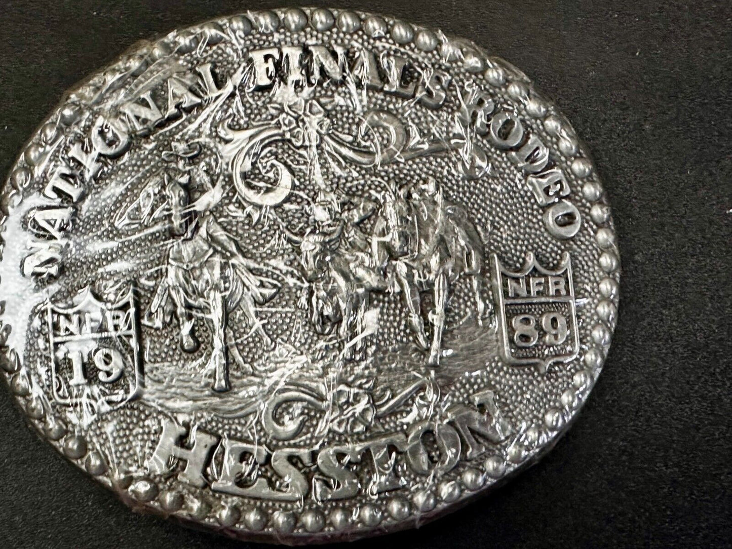 1989 ADM Hesston NFR National Finals Rodeo Cowboys Western NOS Belt Buckle