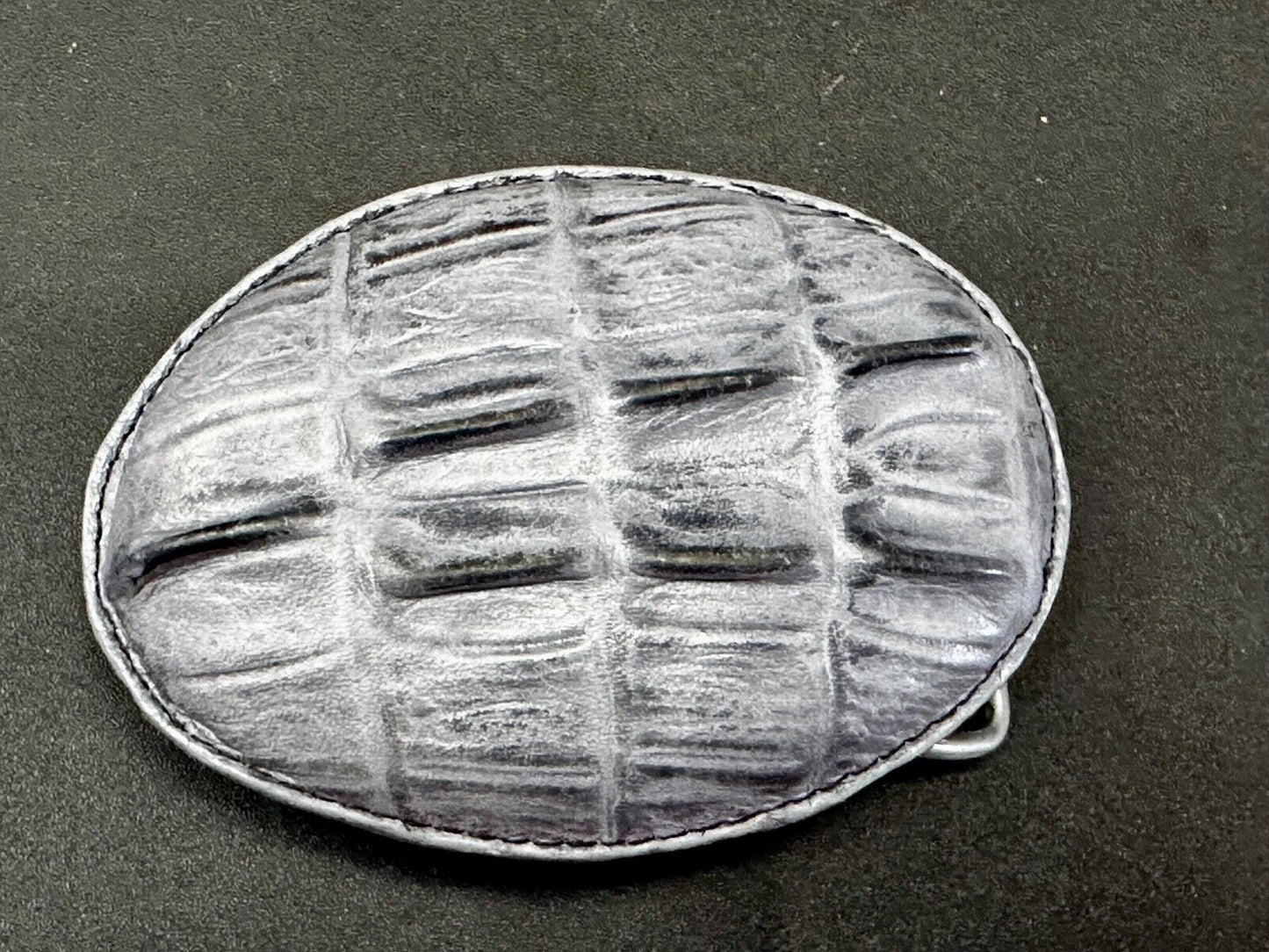 Black Crocodile Tail Skin Design Large Artisan Leather Belt Buckle