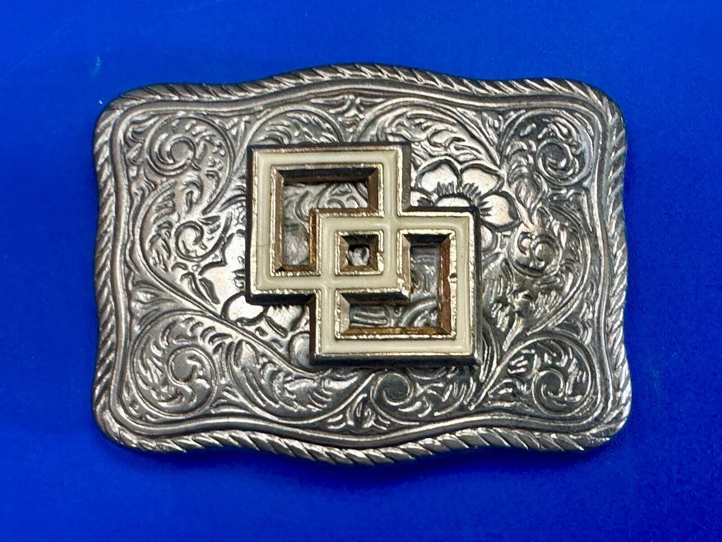 Two Squares pattern - centered in western flower swirl design belt buckle