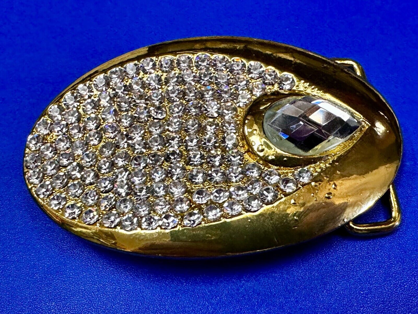 Beautiful Stylish Clear Rhinestone Covered Gold Tone Designer Oval Belt Buckle