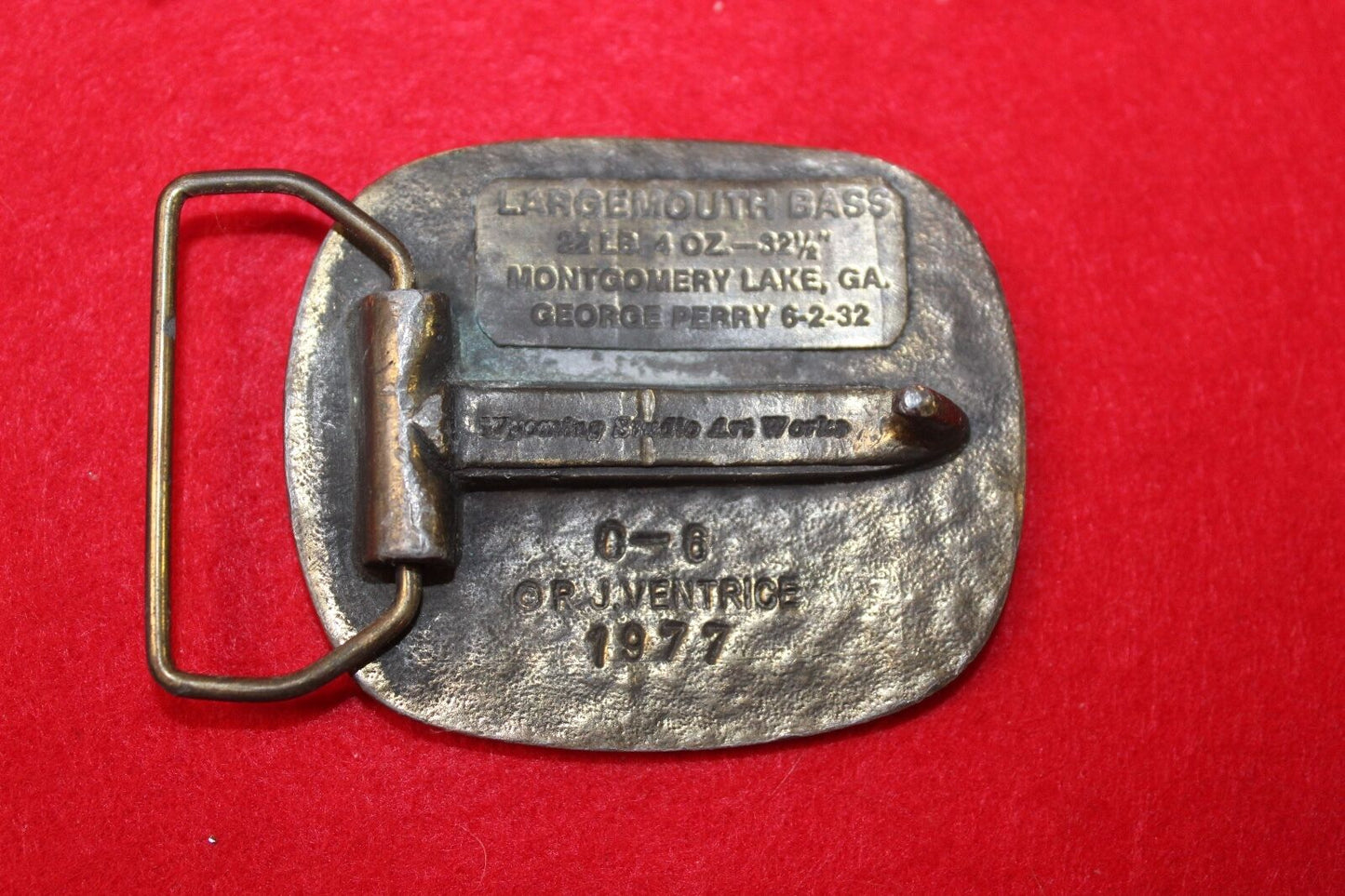 VINTAGE 1977 Largemouth bass fishing AWARD Belt Buckle lake, Ga R.J. VENTRICE