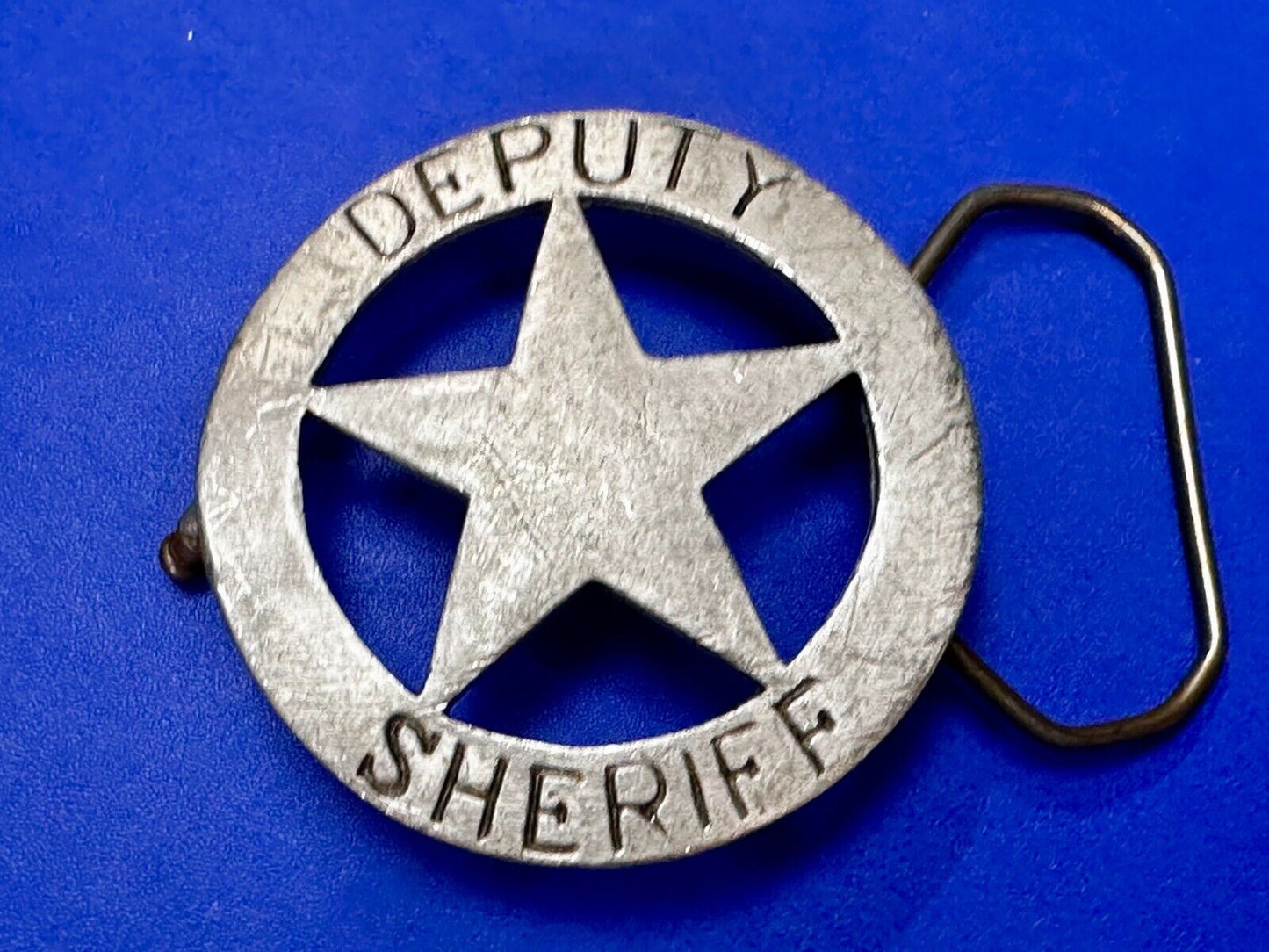 Vintage Deputy Sheriff Badge Cut Out Figural silver tone Belt Buckle