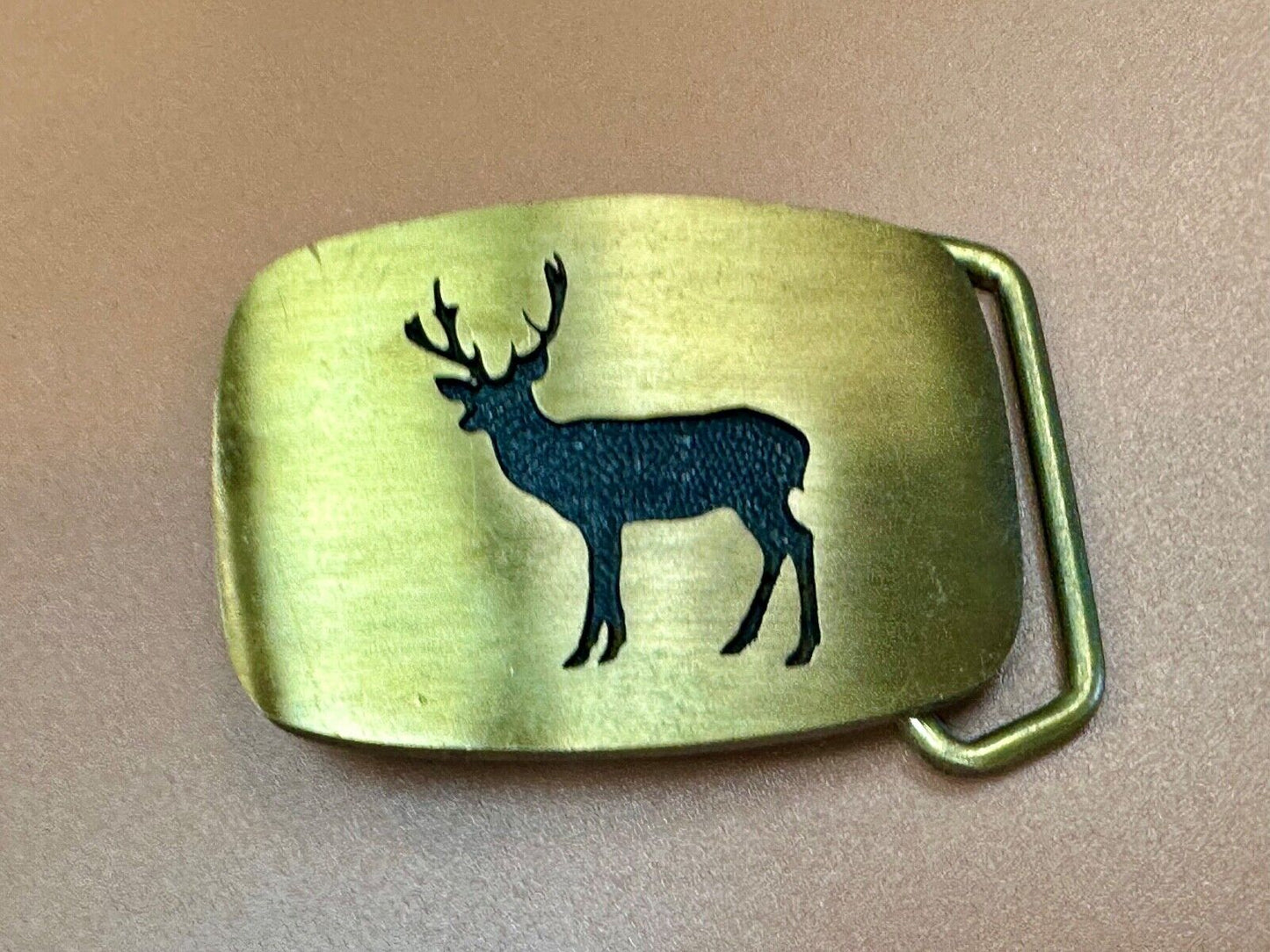 vintage Deer Elk Black outlined solid brass belt buckle by BTS