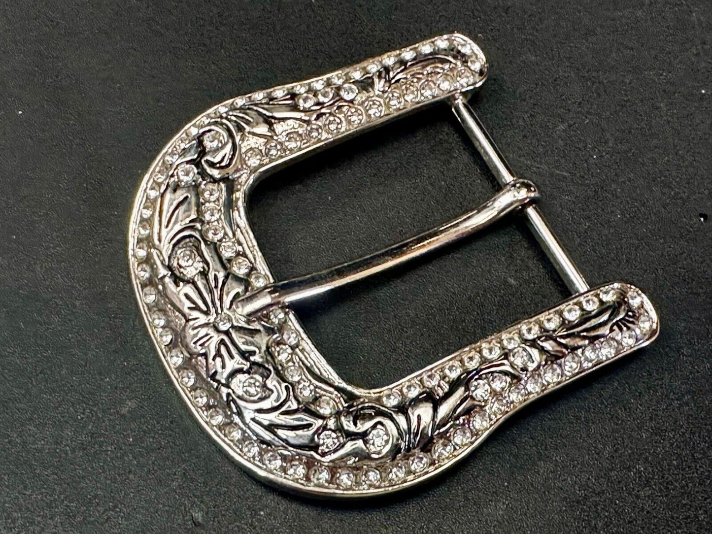 3" Wide Rhinestone Accented Ranger Style Replacement Silver Tone Belt Buckle