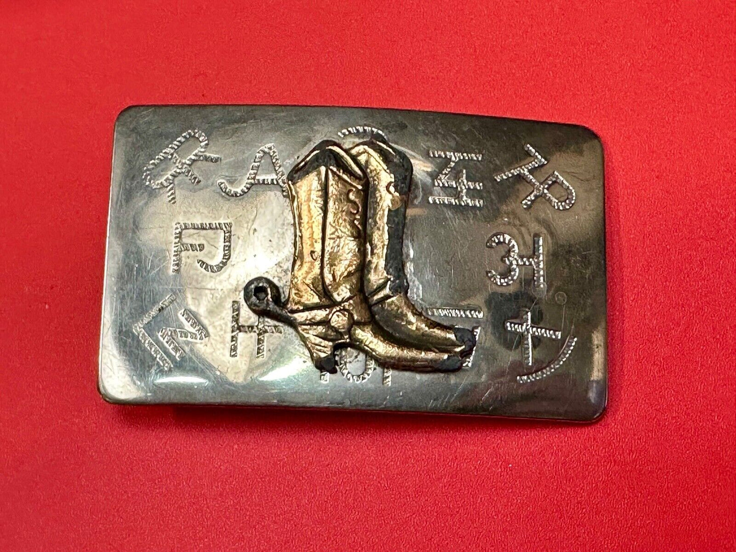 Vintage Cowboy Boots - Western two tone Chambers belt buckle with cattle brands