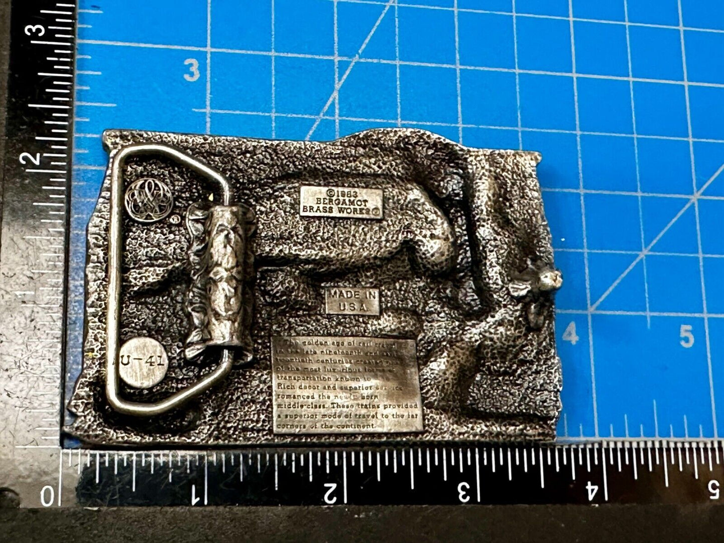 Train Steam Engine Over Bridge RailRoad RR Vintage 1980's Bergamot Belt Buckle