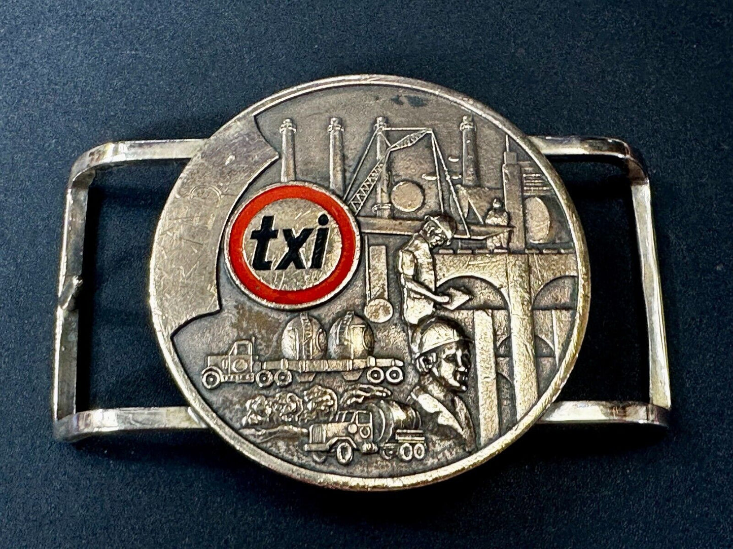 TXI Oil Rig Drilling Construction Company Vintage Belt Buckle by Jostens