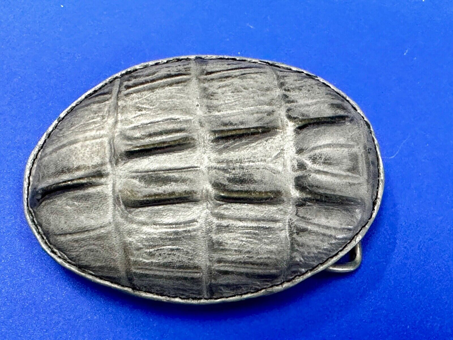 Black Crocodile Tail Skin Design Large Artisan Leather Belt Buckle