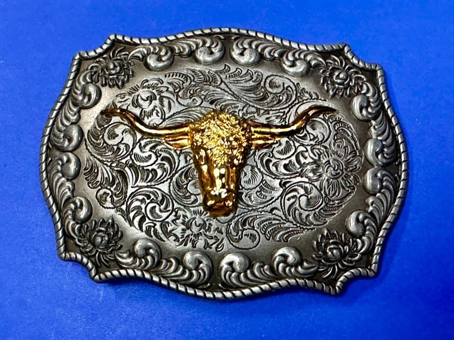 Texas Longhorn Rodeo Cowboys Steer Two Tone Belt Buckle by Jeans Friend