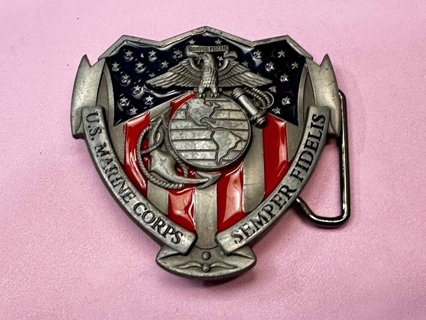 USMC Marines Semper Fidelis Cutout Patriotic Military Service Usa Belt Buckle