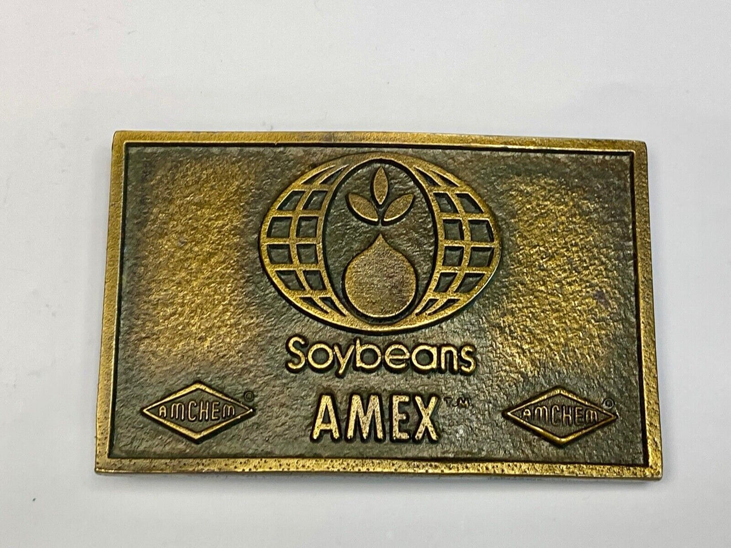 VINTAGE 1970s **SOYBEANS AMEX AMCHEM** AGRICULTURE FARMING BELT BUCKLE