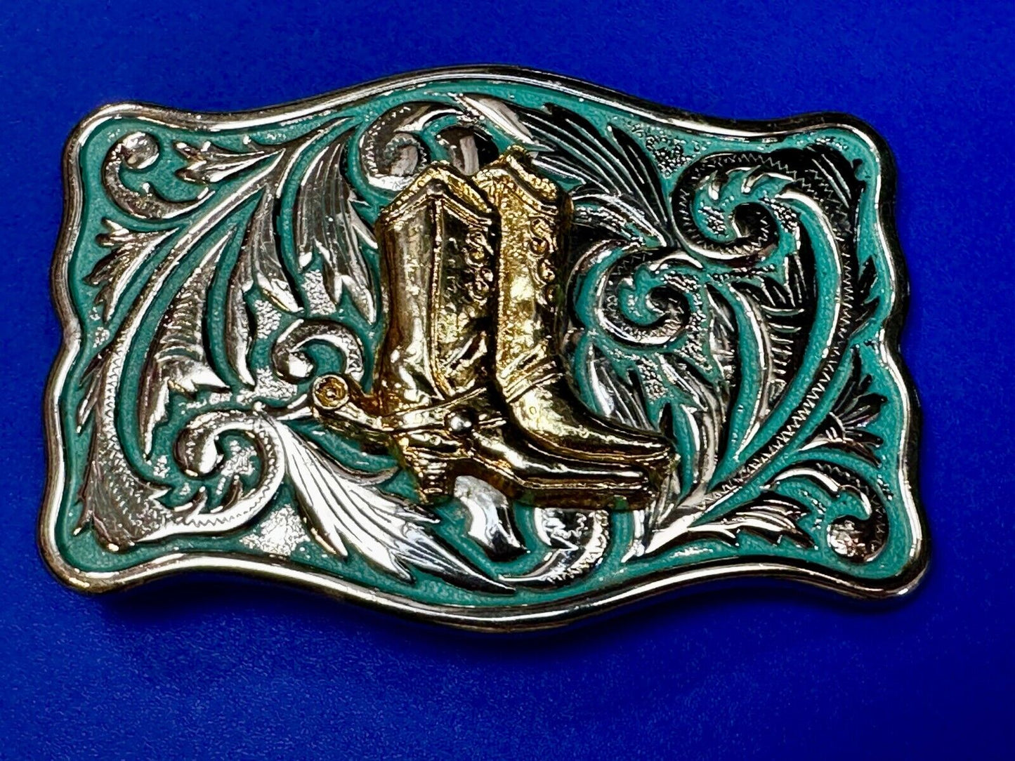 Beautiful Cowboy Cowgirls Boots Shoes Swirl Flower Western Framed Belt Buckle